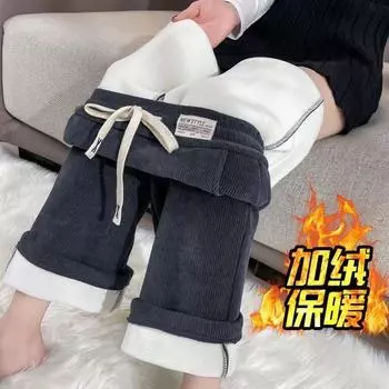 Утолщенные флисовые брюки широкого кроя осень-зима 2024 новые свободные повседневные тонкие спортивные прямые брюки большого размера S чёрный