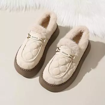 утолщенные хлопковые туфли Doudou для женщин, зима 2024 года, новые низкие, с мягкой подошвой, легкие и нескользящие, верхняя одежда, большие хлопковые термоизоляционные туфли 34 бежевый