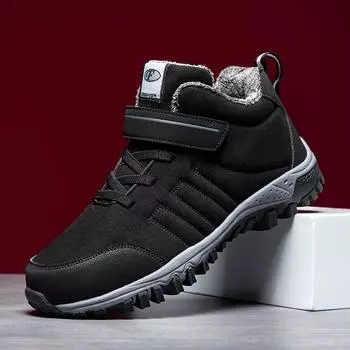 Утолщенные кроссовки для ходьбы, мужские зимние, на шнуровке, с высоким верхом, теплые, плюшевые, нескользящие, повседневные, хлопковые, унисекс, водонепроницаемая замшевая поверхность 35 красный