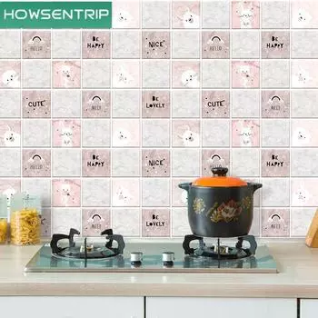 Утолщенные кухонные обои из ПВХ с милыми домашними животными, самополирующиеся кухонные масляные и водонепроницаемые наклейки, высокотемпературные обои 0.6x1m