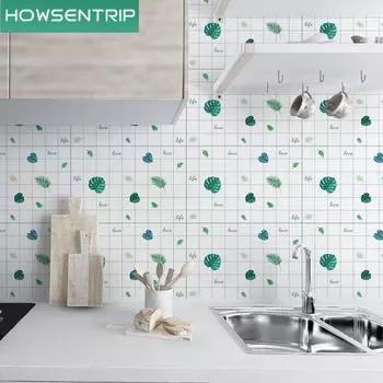 Утолщенные кухонные обои из ПВХ с зелеными листьями, самополирующиеся кухонные масляные и водонепроницаемые наклейки, высокотемпературные обои 0.6x1m