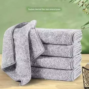 Утолщенные кухонные полотенца из бамбукового угля: Впитывающие, не оставляющие ворса, обезжиривающие и дезинфицирующие тряпки для уборки дома 25x25 Edge-Locked