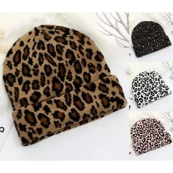 Утолщенные леопардовые жаккардовые шапки унисекс, модные осенне-зимние теплые шапки в стиле хип-хоп, винтажные вязаные шапки для женщин и мужчин