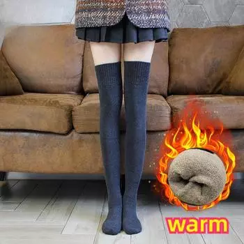 Утолщенные махровые длинные носки для женщин, осенние и зимние, высокие носки с подкладкой для голени 1pc