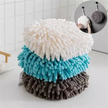 Утолщенные мягкие плюшевые принадлежности, мячик для полотенец, кухонное полотенце для ванной комнаты, быстросохнущее подвесное полотенце 17 * 17cm белый