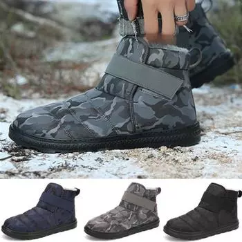 Утолщенные мужские противоскользящие хлопковые ботинки среднего и пожилого возраста, мужские плюшевые теплые повседневные зимние ботинки 39 чёрный