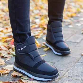 Утолщенные мужские противоскользящие хлопковые ботинки среднего и пожилого возраста, мужские плюшевые теплые повседневные зимние ботинки 39 чёрный