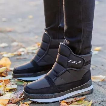 Утолщенные мужские противоскользящие хлопковые ботинки среднего и пожилого возраста, мужские плюшевые теплые повседневные зимние ботинки 39 чёрный