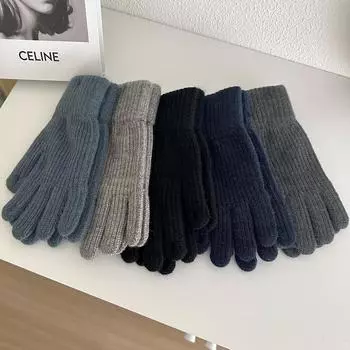 Утолщенные однотонные трикотажные теплые перчатки для зимних мужчин и женщин, пары, шерсть и бархат, сенсорный экран, для велоспорта на открытом воздухе One size