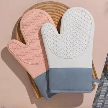 Утолщенные перчатки для духовки Силиконовые перчатки Термостойкие Противоскользящие Кухонные принадлежности для выпечки Десертов Прихватки для духовки для барбекю