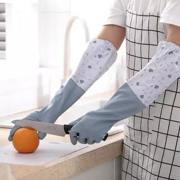 Утолщенные перчатки для мытья посуды, водонепроницаемая резина плюс бархат, зимняя кухня, прочная резина для мытья посуды, бытовая Plus velvet