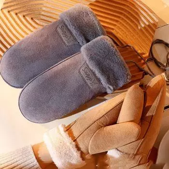 Утолщенные перчатки с лямками, замшевые бархатные велосипедные перчатки для женщин хаки