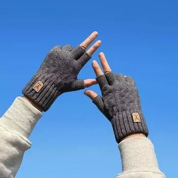 Утолщенные перчатки с полупальцами, мужские классные открытые пальцы, полупальцы для верховой езды из шерстяной пряжи, пропускающие воду пальцы, защита от холода и тепло
