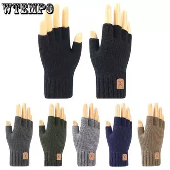 Утолщенные перчатки с полупальцами, вязаные с бархатом, для защиты от холода и тепла осенью и зимой, полуразрезанные перчатки с дырками для письма One Size чёрный