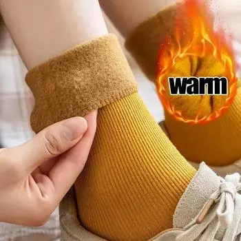 Утолщенные плюшевые носки для женщин и мужчин, термоноски из кашемира и бархата, зимние теплые мягкие флисовые носки для снега, носки для сна дома и пола 1Pair