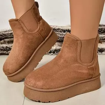 Утолщенные плюшевые теплые зимние ботинки для женщин, толстая подошва, без застежек, хлопковая подкладка, женские зимние ботинки «Челси» на толстой платформе 36