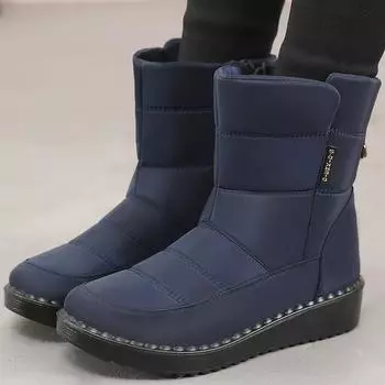 Утолщенные плюшевые водонепроницаемые зимние ботинки для женщин, толстая подошва, нескользящая хлопковая подкладка, женские теплые ботинки на толстой платформе 36 чёрный