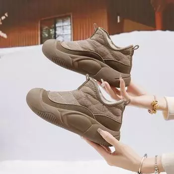 Утолщенные плюшевые зимние кроссовки для женщин, зимняя толстая подошва, теплая хлопковая обувь, женская модная спортивная обувь на платформе из искусственного меха 35 коричневый