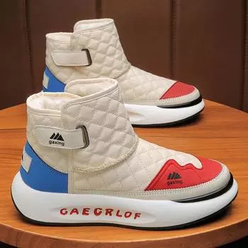 Утолщенные повседневные нескользящие зимние ботинки, плюшевые теплые мужские спортивные зимние ботинки, толстая мужская обувь 39 бежевый