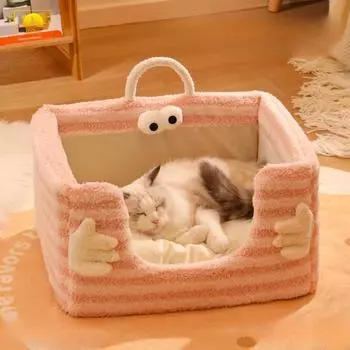 Утолщенные съемные и моющиеся руки обнимаются, теплая полузакрытая губка для кота, будка для собаки One Size жёлтый