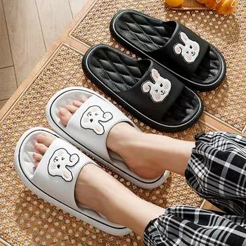 Утолщенные сандалии и тапочки с мягкой подошвой, нескользящие износостойкие милые тапочки с кроликом и мишкой 36-37 белый