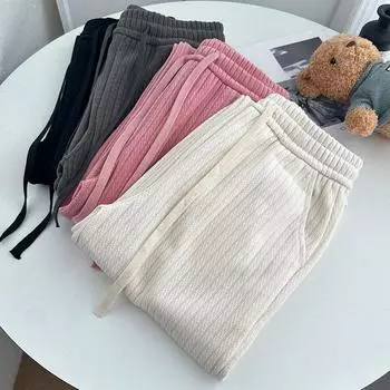 Утолщенные широкие брюки из бархата, теплые женские брюки, зимние брюки длиной до пола, повседневные брюки, трикотажные прямые брюки S