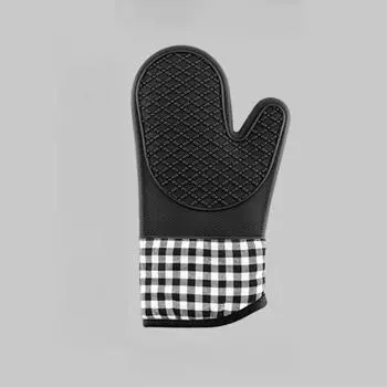 Утолщенные силиконовые перчатки с защитой от ожогов Термостойкие перчатки для выпечки в микроволновой печи Перчатки для барбекю Противоскользящие теплоизоляционные рукавицы 1PCS чёрный