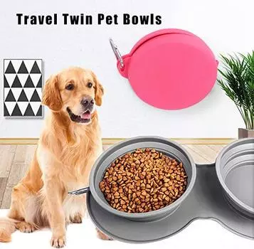 Утолщенные складные силиконовые миски для домашних животных из термопластичного эластомера, двойные миски для домашних животных, переносные миски для кошек и собак, для путешествий и использования в помещении