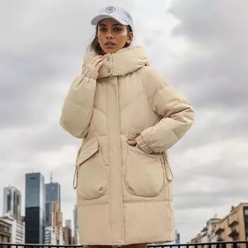 Утолщенные средние и длинные ватные куртки для женщин, новые свободные куртки большого размера с капюшоном на ватной подкладке, иностранный стиль M белый