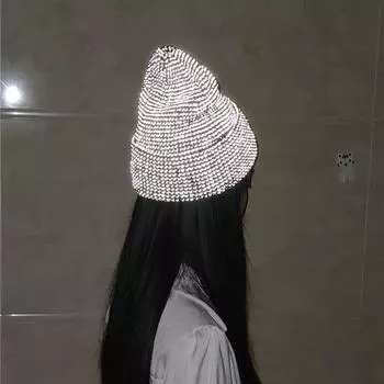 Утолщенные светоотражающие вязаные шапки, сохраняющие тепло, вязаная шапка с пайетками, повседневная блестящая шапка-бини для улицы серый