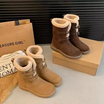 Утолщенные теплые хлопковые ботинки женские зимние 2024 года, зимние ботинки на толстой подошве женские бархатные хлопковые туфли, популярные модные ботинки. 35 малиновый