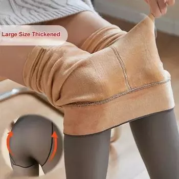 Утолщенные теплые колготки для женщин зимние термочулки леггинсы сексуальные полупрозрачные флисовые бархатные колготки женские брюки 85G L(40-75kg)