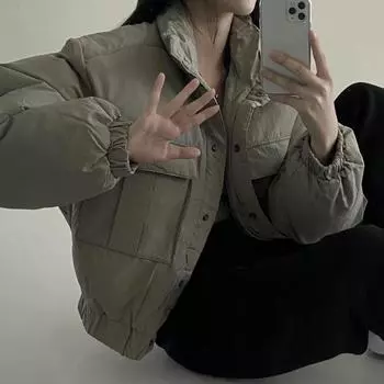 Утолщенные теплые парки для женщин, осенне-зимние винтажные новые куртки с воротником-стойкой и карманами, повседневные короткие пальто с длинными рукавами One Size зелёный
