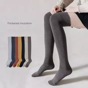 Утолщенные теплые пары осенне-зимних женских носков выше колена, толстые и теплые чулки, однотонные чулки для похудения, вязаные чулки