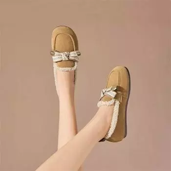 Утолщенные теплые пушистые туфли женские 2024 новые зимние бархатные хлопковые туфли верхняя одежда сумка каблук педаль 35 чёрный