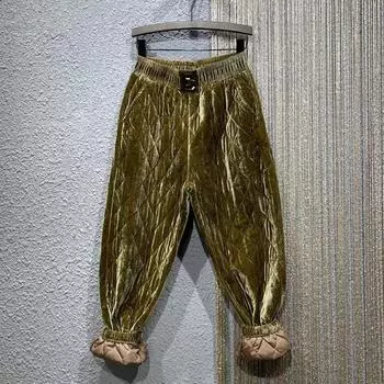 Утолщенные теплые женские шаровары с высокой талией, свободные повседневные женские брюки, уличные женские брюки S чёрный