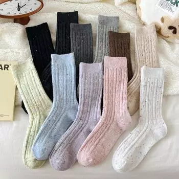 Утолщенные толстые шерстяные носки Детские идеи Пряжа Twist Trend Универсальные женские носки среднего размера Сложенные носки One Size бежевый