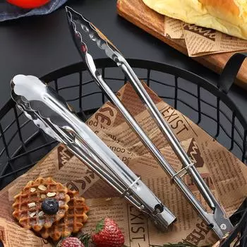 Утолщенные зажимы для еды Жареная во фритюре железная пластина для стейка Гриль для барбекю Угольные зажимы для кухни Из нержавеющей стали Домашний хлеб Зажимы для жареной рыбы One Size