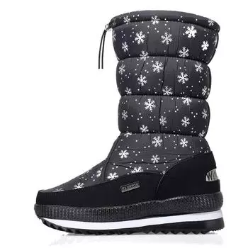 Утолщенные женские большие теплые ботинки среднего размера, зимние зимние ботинки, нескользящие повседневные зимние теплые ботинки 36 чёрный