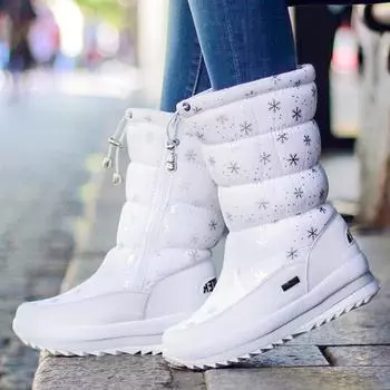 Утолщенные женские большие теплые ботинки среднего размера, зимние зимние ботинки, нескользящие повседневные зимние теплые ботинки 36 белый