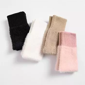 Утолщенные женские шерстяные теплые вязаные перчатки простые открытые перчатки осень-зима полупальцы для студентов чёрный