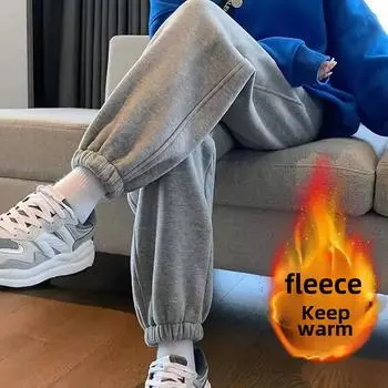 Утолщенные женские спортивные брюки с флисовой подкладкой, с высокой талией, свободного кроя, утягивающие, повседневные, универсальные, осень/зима XS светло-серый