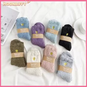 Утолщенные женские зимние теплые носки, милые повседневные плюшевые носки для сна, домашние носки-тапочки, коралловые пушистые теплые милые кавайные носки