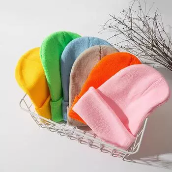 Утолщенные зимние вязаные шапки унисекс, гибкая теплая шапка-бини, эластичная вязаная шапка с черепом, повседневная шапка в стиле хип-хоп 52-60CM