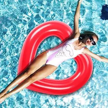 Утолщенный 0,3 поплавок в форме сердца + круг для плавания Love, надувная водная плавающая кровать для взрослых, поплавок-бар 110x100cm красный