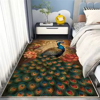 Утолщенный 3D коврик с павлином для спальни, прикроватный коврик, универсальный для четырех сезонов, коврик перед кроватью, коврик для эркерного окна, грязеотталкивающий коврик для кухни и гостиной Width 40 x length 121cm белый