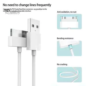Утолщенный электрический сердечник, стабильный ток, устойчивый к изгибу и поломке, кабель для передачи данных по телефону, 30-контактный USB-интерфейс, зарядный кабель 2A для iPhone4s, iPad1/2/3 1M чёрный