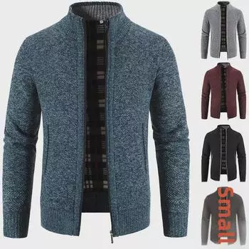 Утолщенный бархатный кардиган с воротником-стойкой - теплое пальто большого размера на осень и зиму 2XL