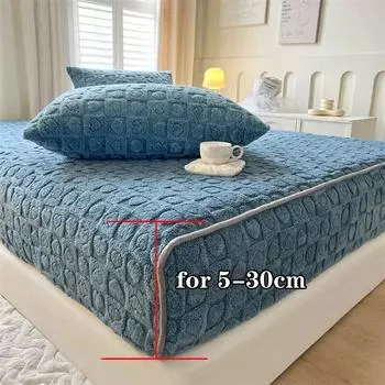 Утолщенный бархатный наматрасник, защитная накладка на кровать, тканое покрывало для кровати, плюшевая теплая простыня для дома, спальни, покрывала 2xPillowcase NOSHEET