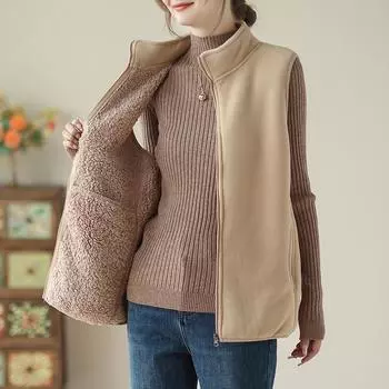 Утолщенный бархатный жилет, теплая жилетка для мамы, куртка, новый флисовый жилет, женская мода, осенне-зимний жилет 2XL белый